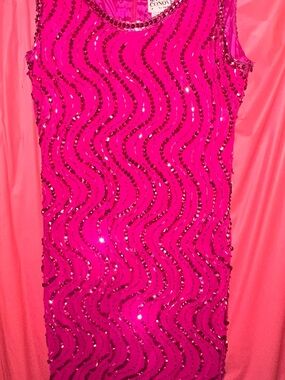 80’s Kathryn Conover Hot Pink Sequin Tank Dress